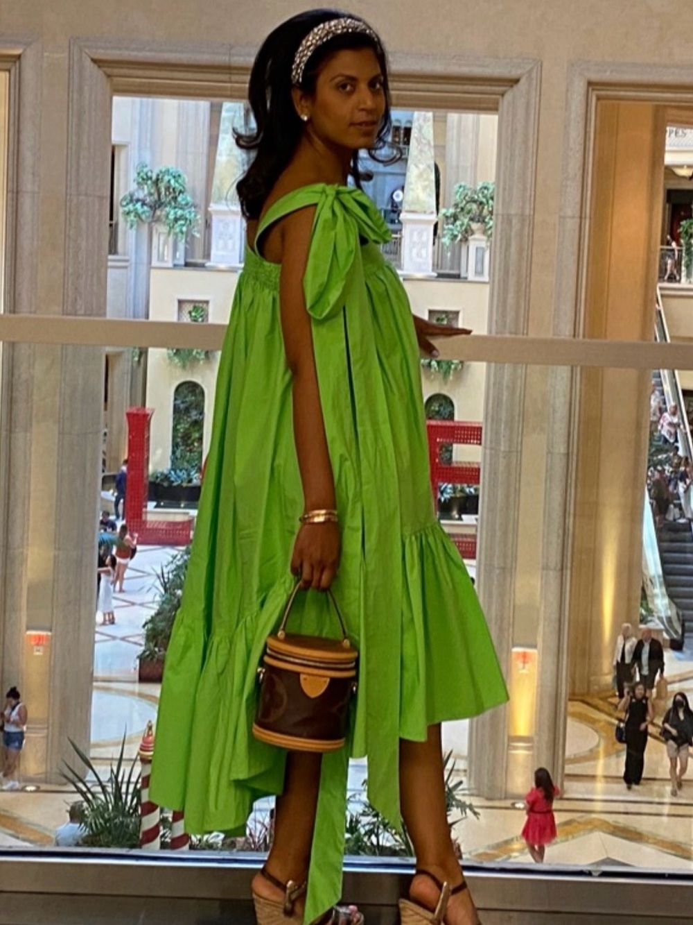 Christopher John Rogers Lime Green Tie-Shoulder Midi Dress